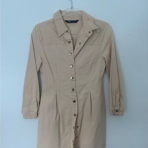Zara Women's Tan Button-Up Dress